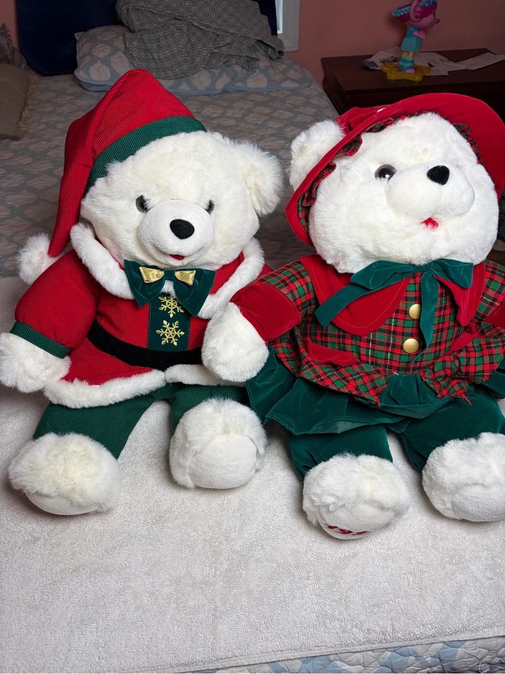 Plush White Holiday Teddy Bear - Festive Red & Green Outfit